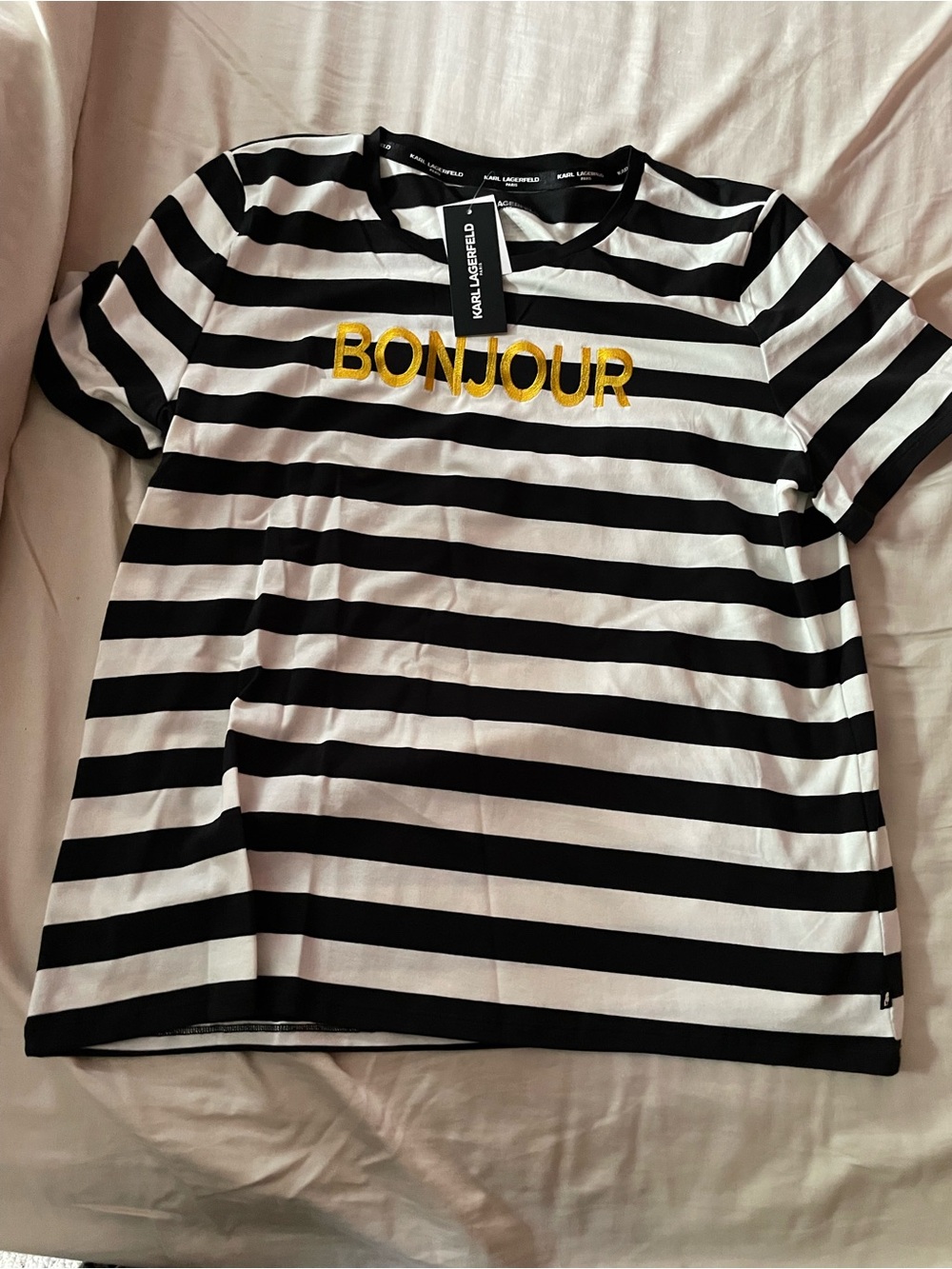 Karl Lagerfeld 'Bonjour' Black & White Stripe Tee